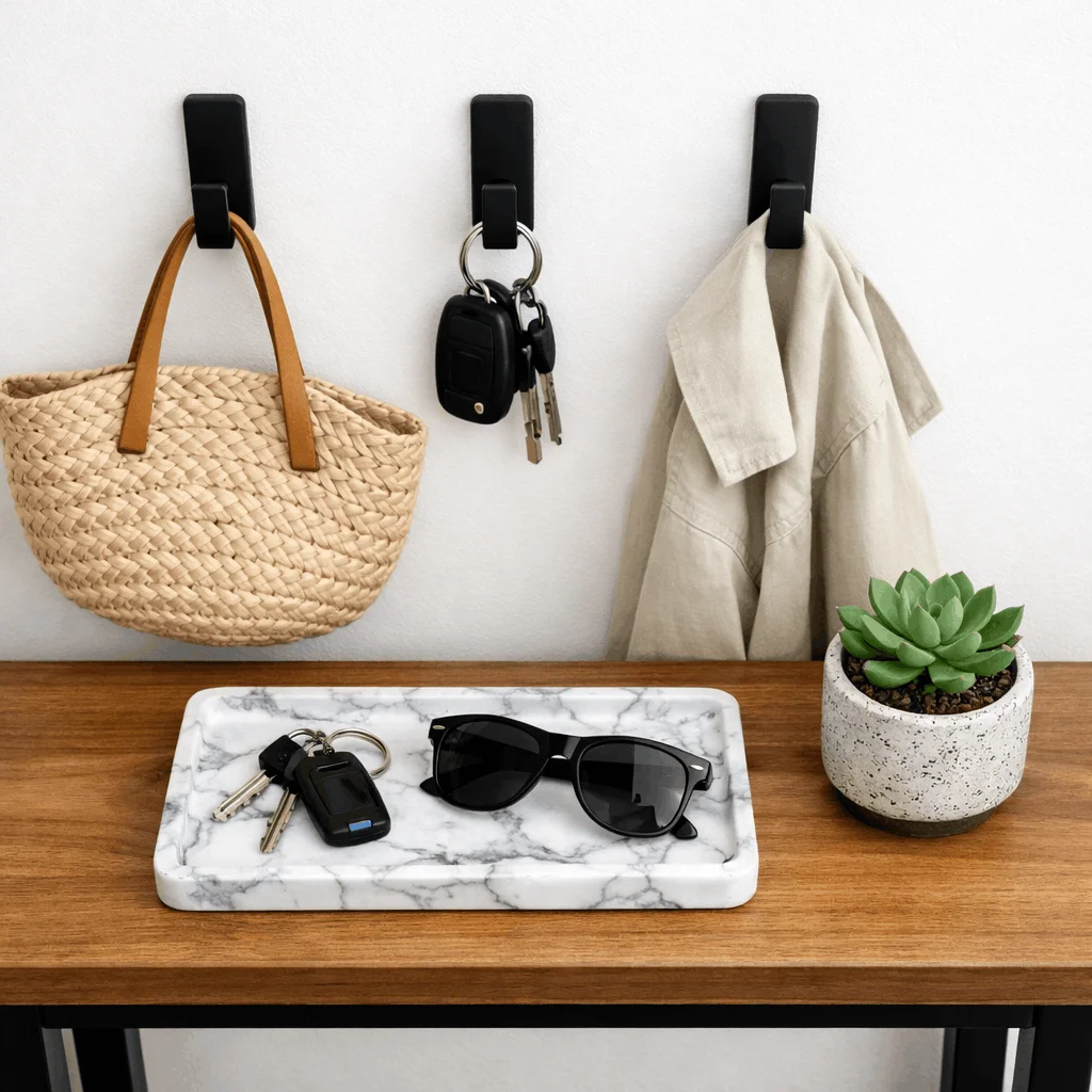 DIY textured wall art made from dollar store canvases and joint compound, creating a high-end look for apartment living rooms.