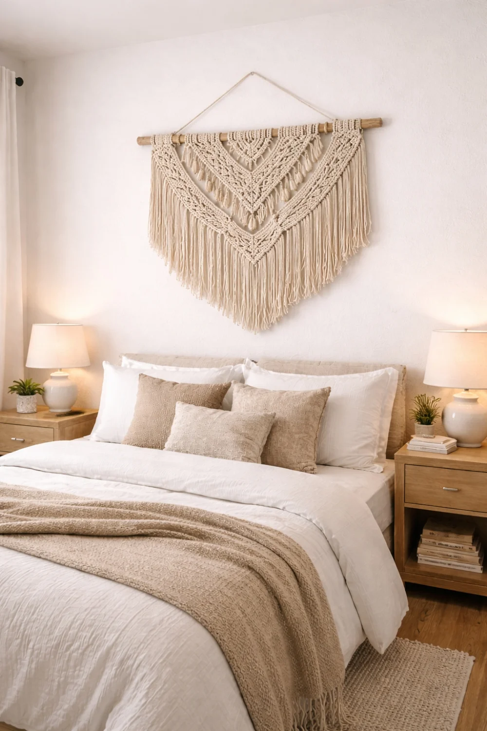 Macrame wall hanging used as rental-friendly wall décor
