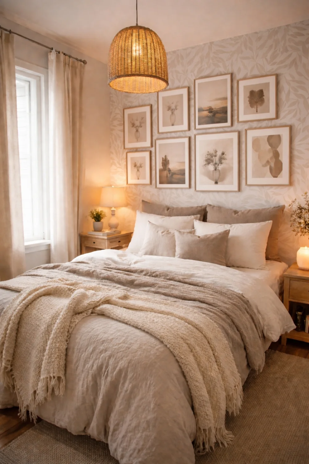 Gallery wall bedroom decor for renters