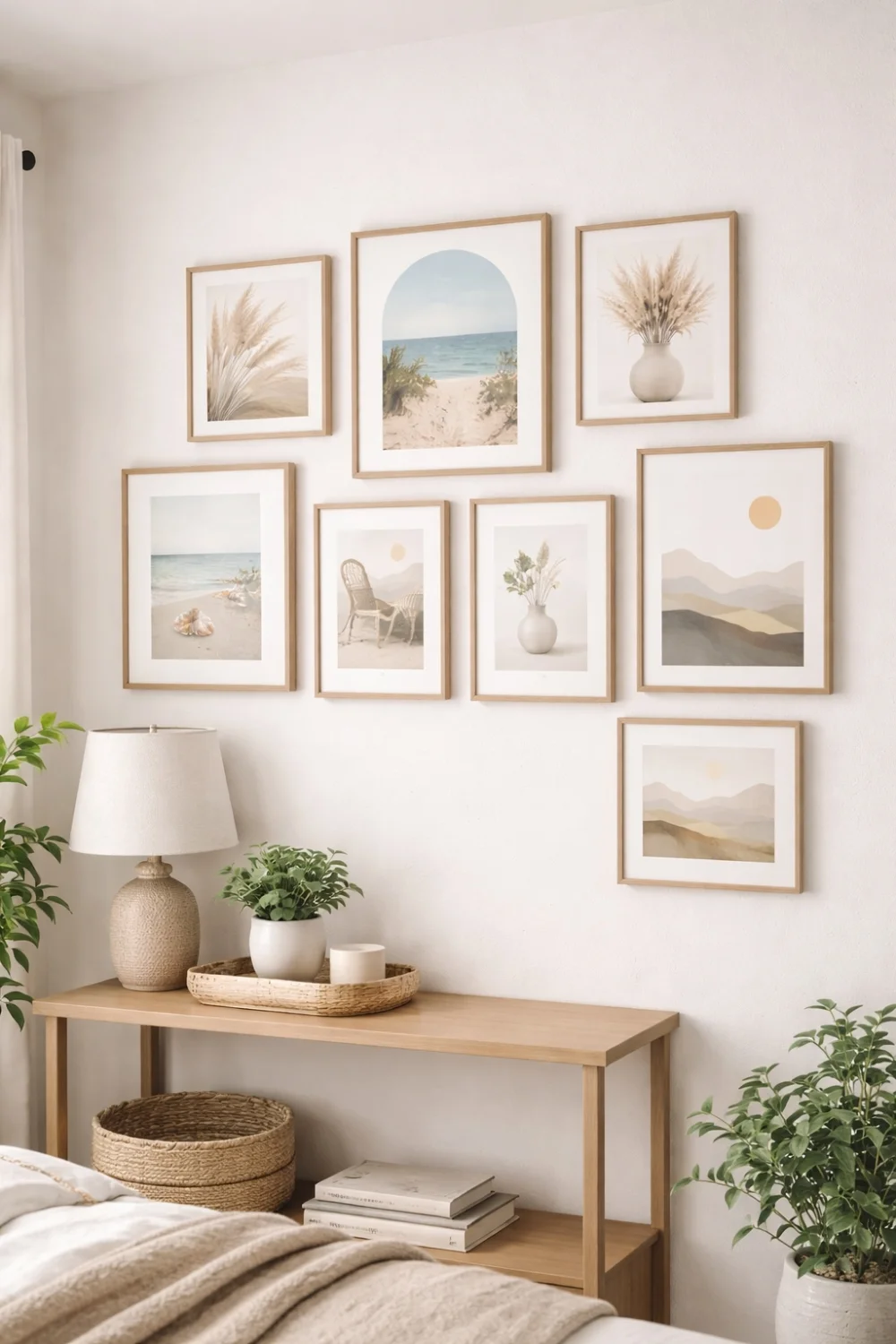 Gallery wall created with removable strips in a rental apartment
