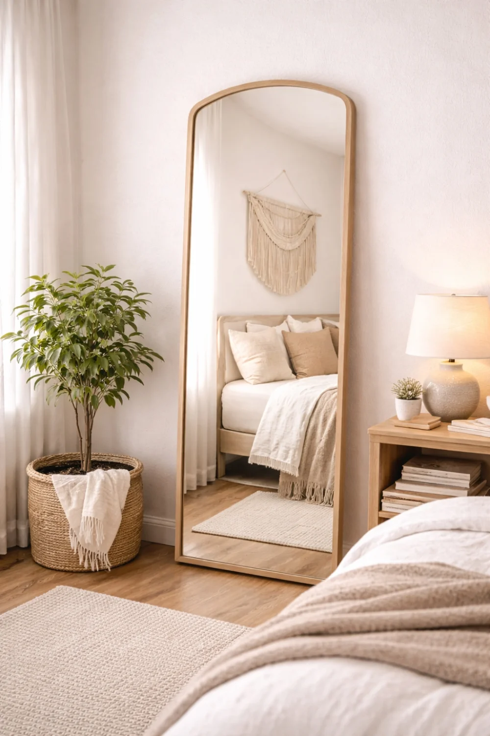 Mirror used as wall décor in small apartment