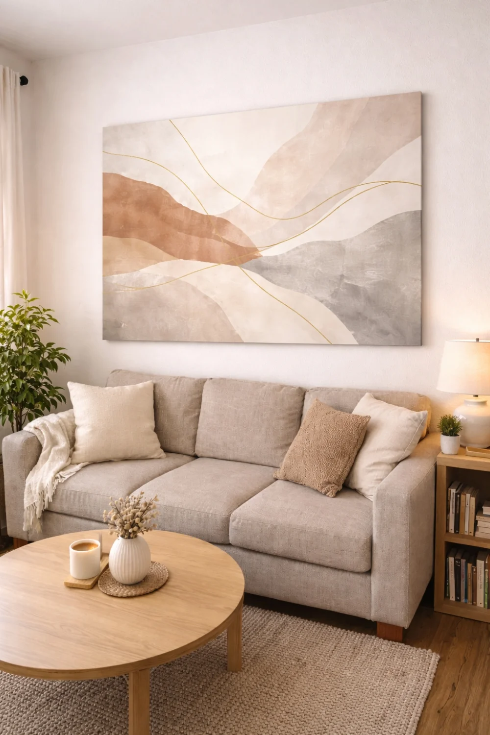 Oversized wall art in small apartment living room