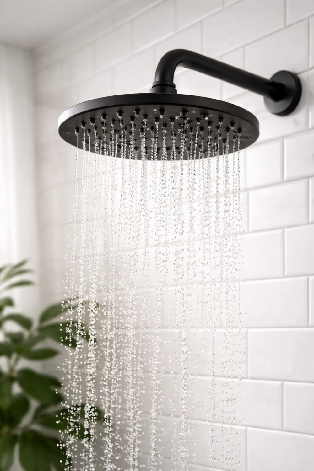 A sleek matte black rental-friendly shower head upgrade installed in a modern apartment bathroom.