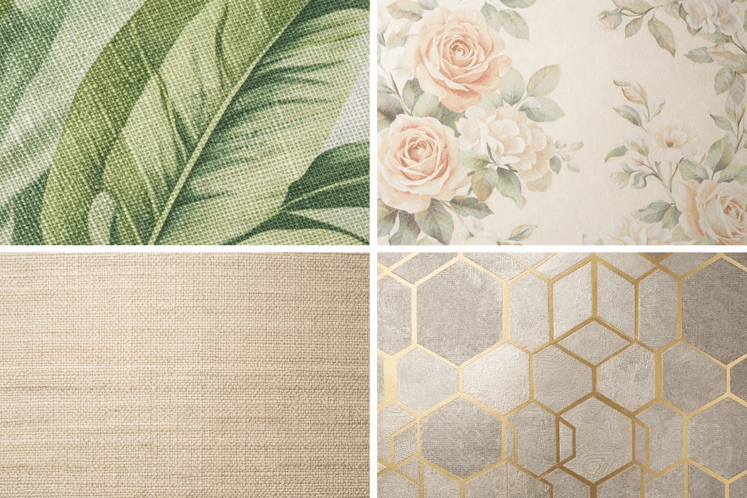 Comparison of high-quality removable wallpaper textures including Chasing Paper fabric and Tempaper grasscloth for rental apartments.