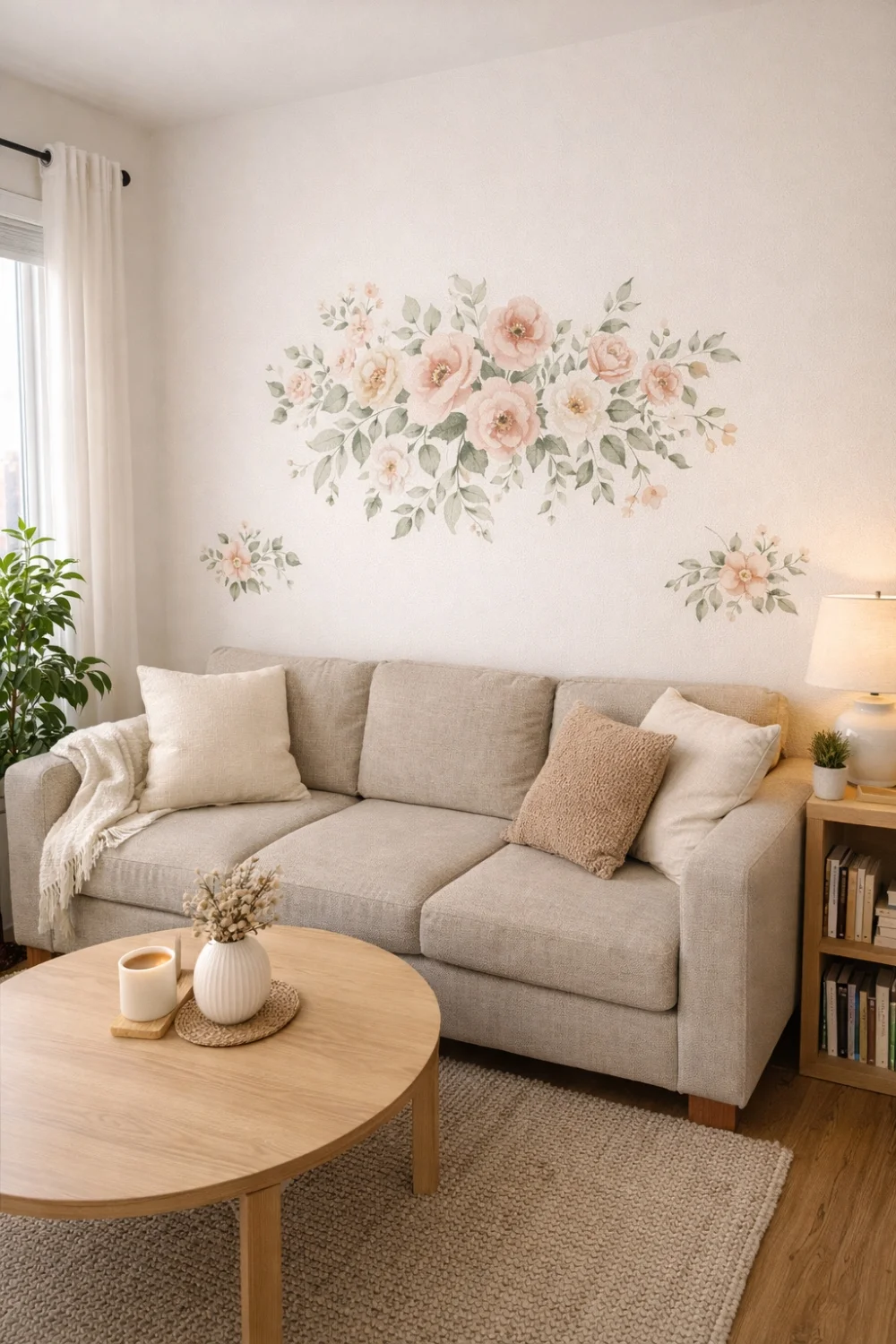 Wall decals decorating a rental apartment living room