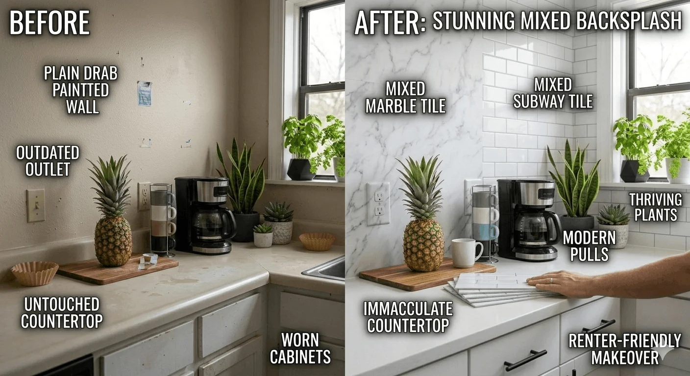 Avoid mistakes in peel and stick backsplash renters projects with these renter friendly peel and stick tiles tips.