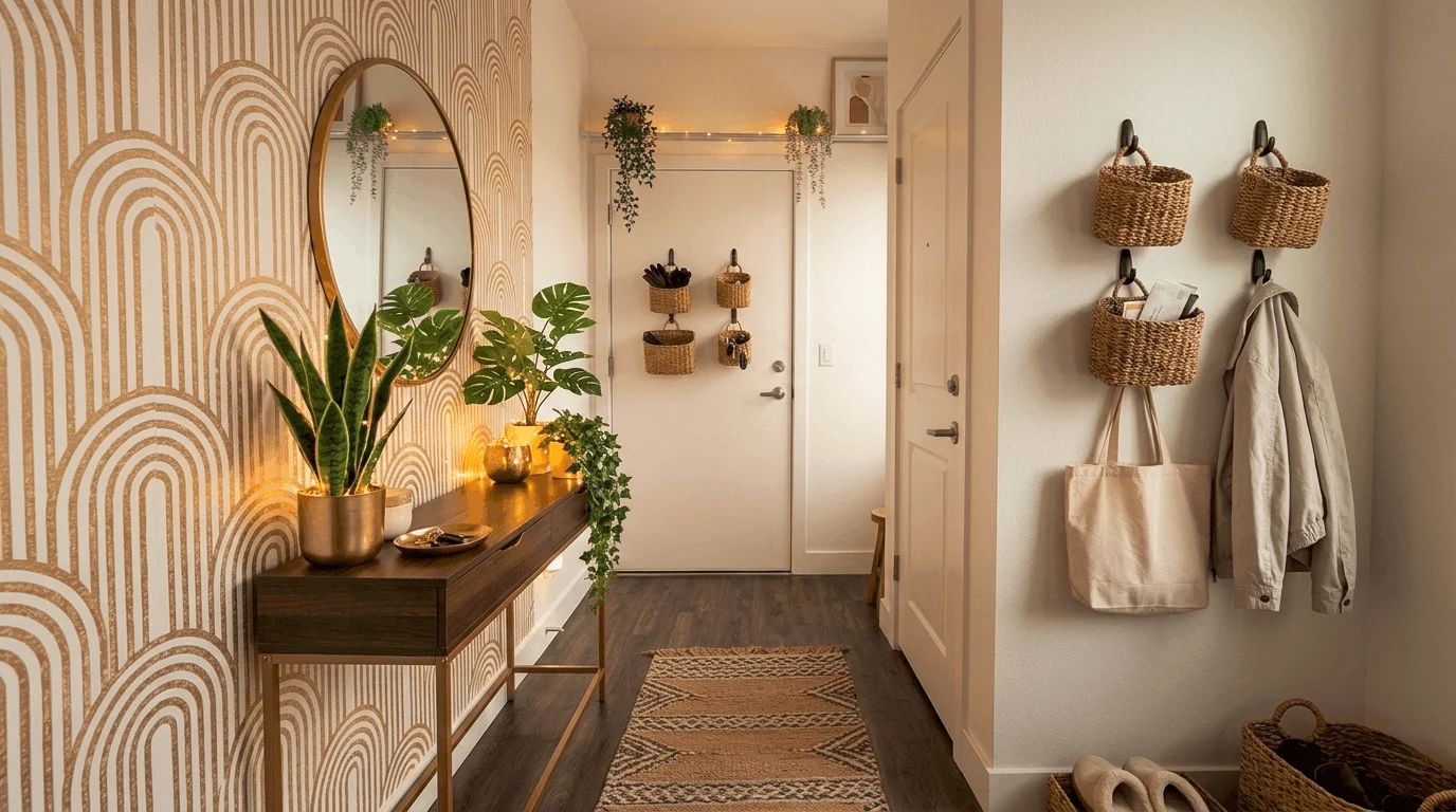 Budget entryway decor renters ideas for apartment foyer decor on a budget under $50.