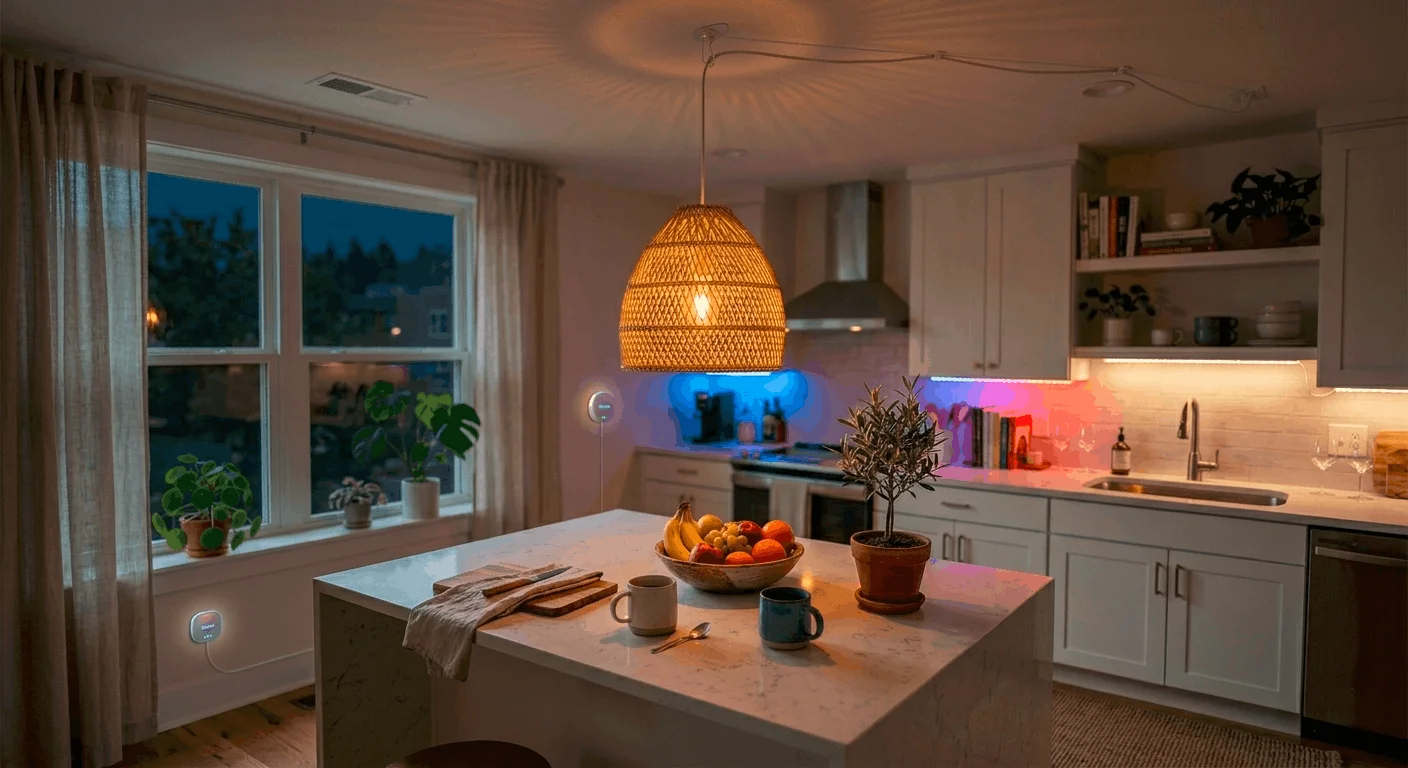 LED strip lights kitchen rental under cabinet glow no drilling.