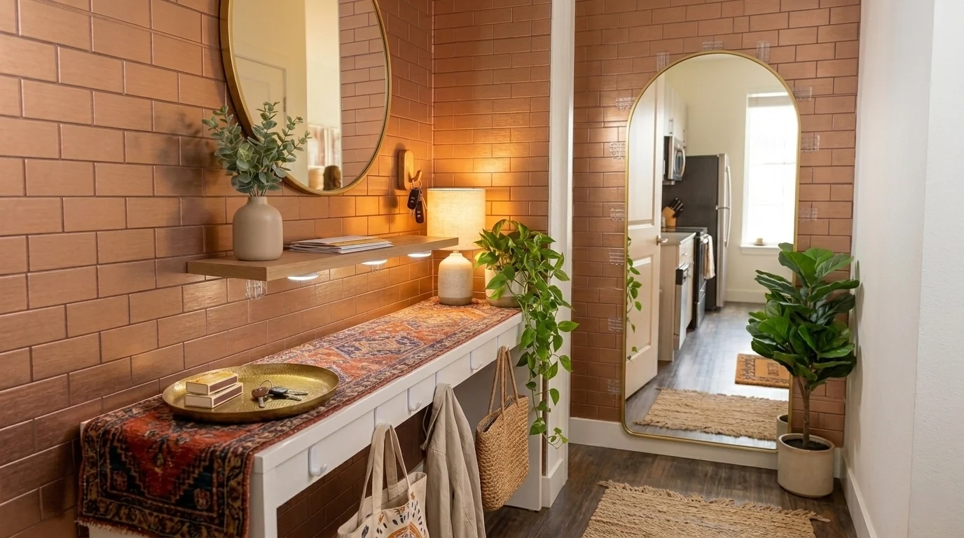 Easy no tool entryway mirror ideas for apartments boosting light.