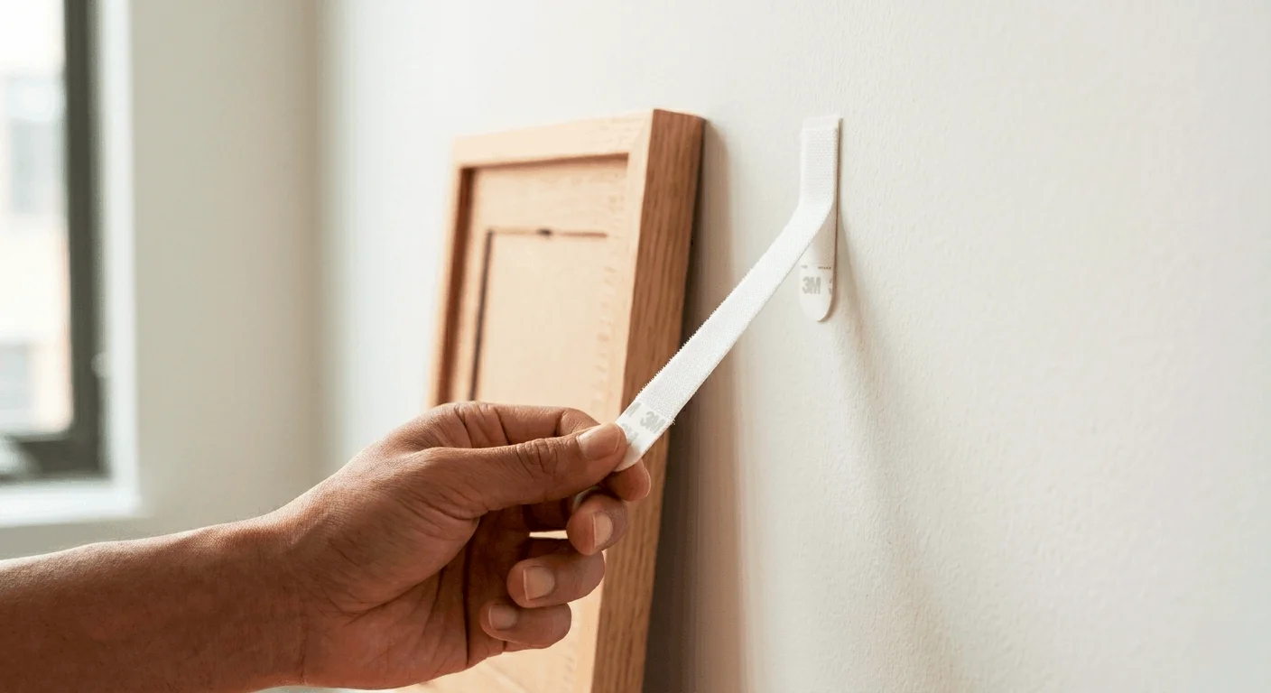 Removing command strip adhesive from apartment wall at 45 degree angle to avoid paint damage after taking down renter gallery wall