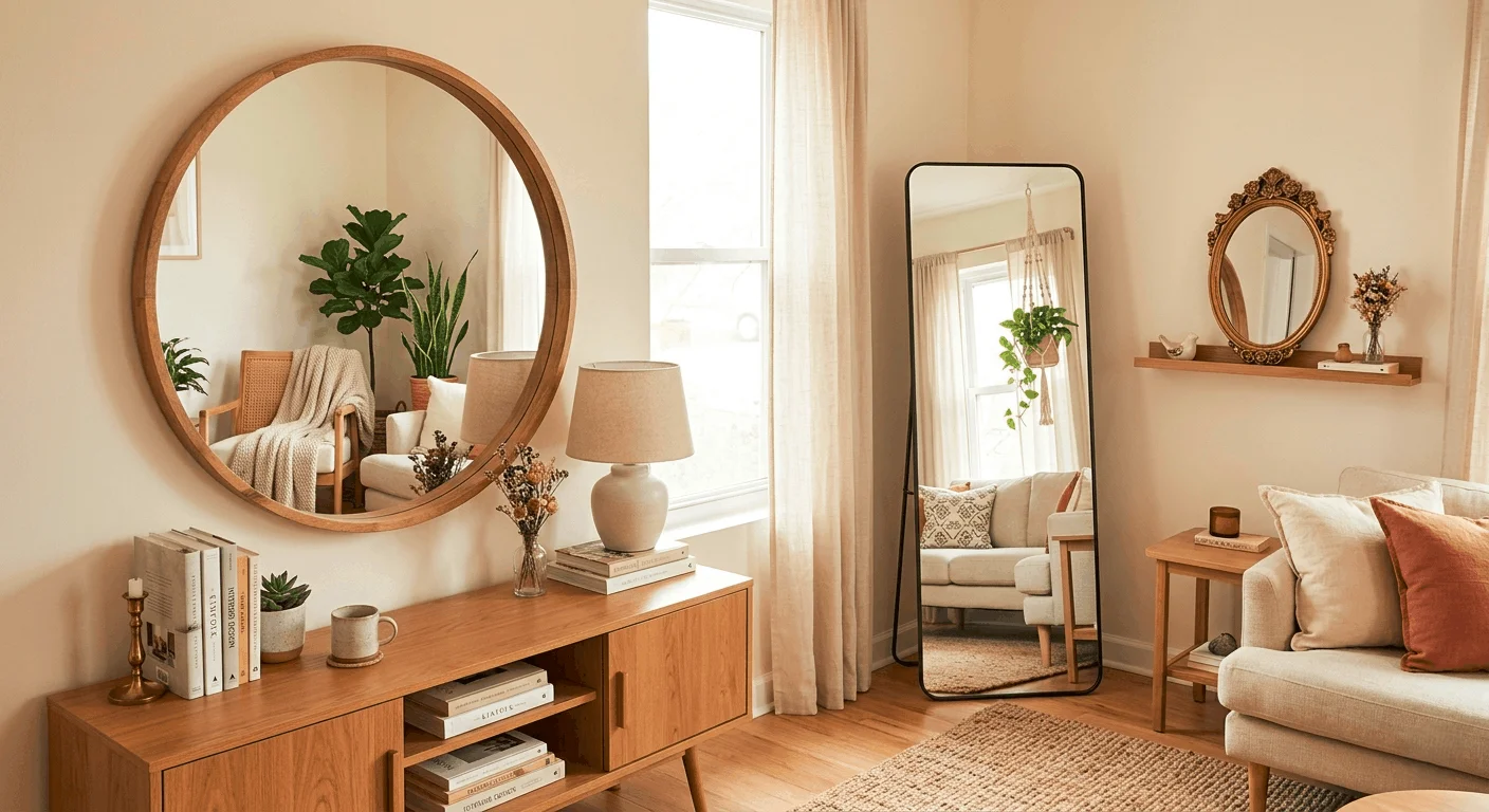 Renter-friendly mirror ideas for small apartment with stylish framed mirrors and cozy interior decor