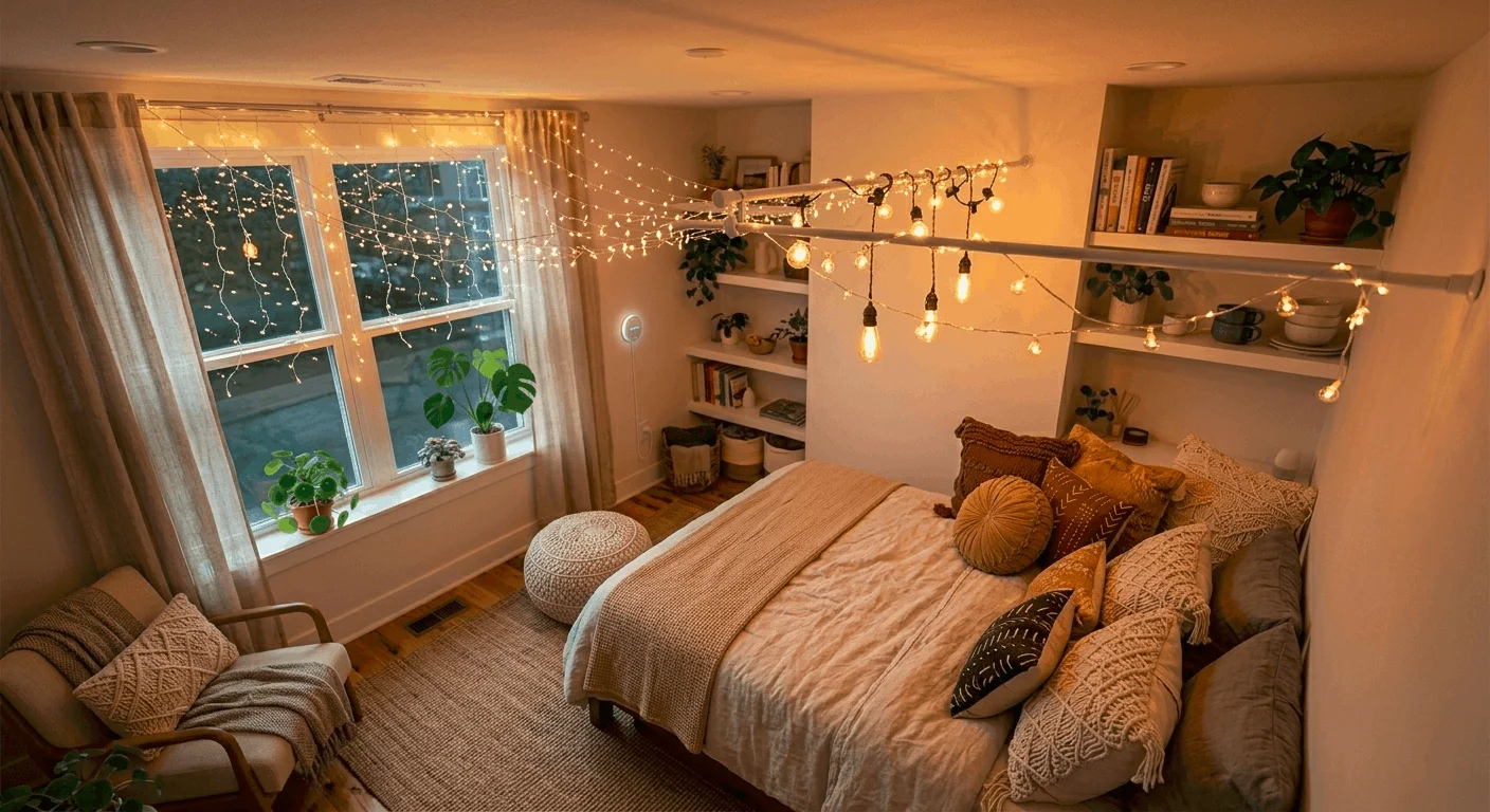 Temporary ceiling lights apartments no-drill ceiling glow-up.