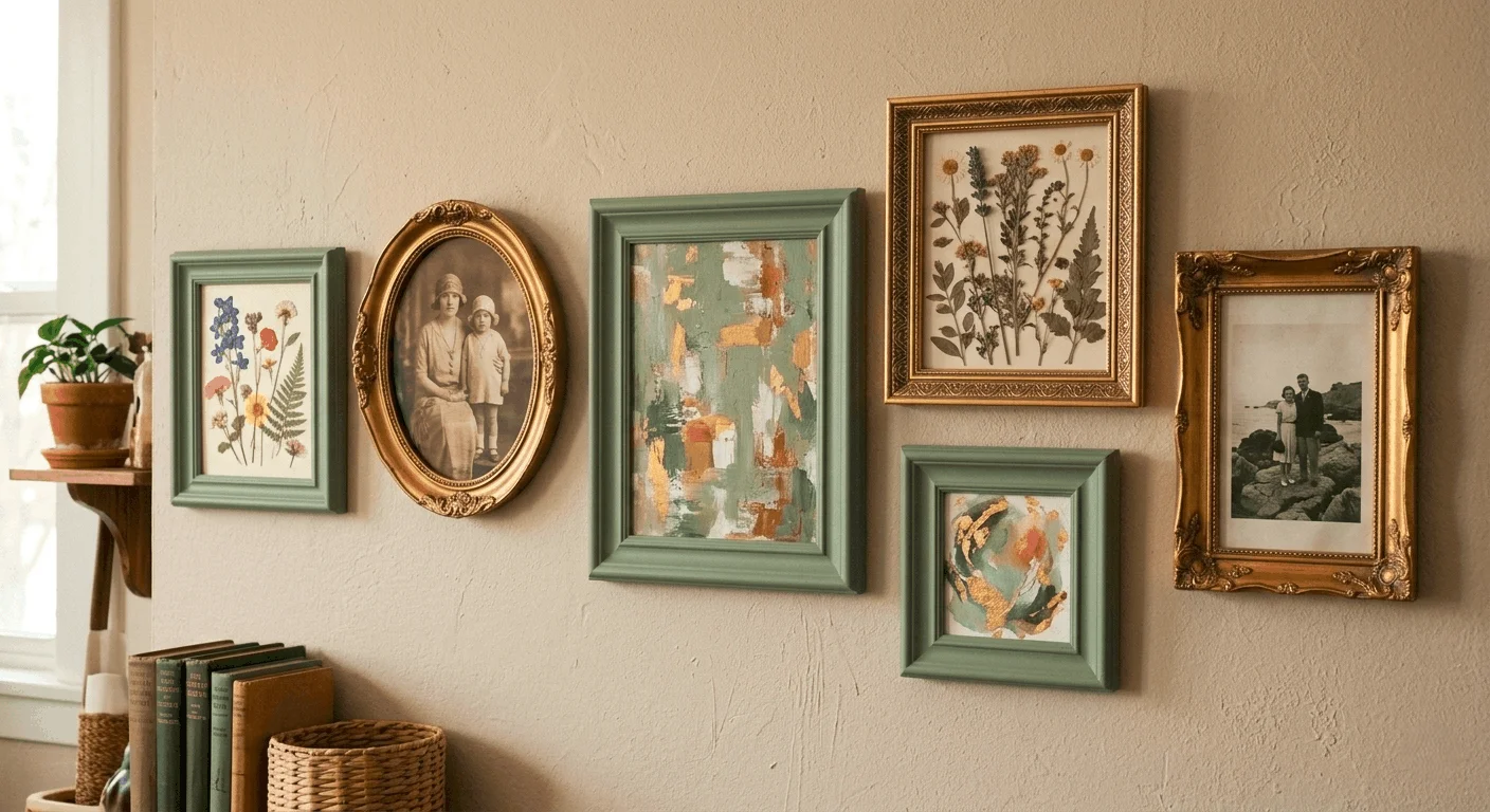 Thrift flips apartment makeover ideas with spray paint gallery wall for thrift store decor hacks for stylish small space.