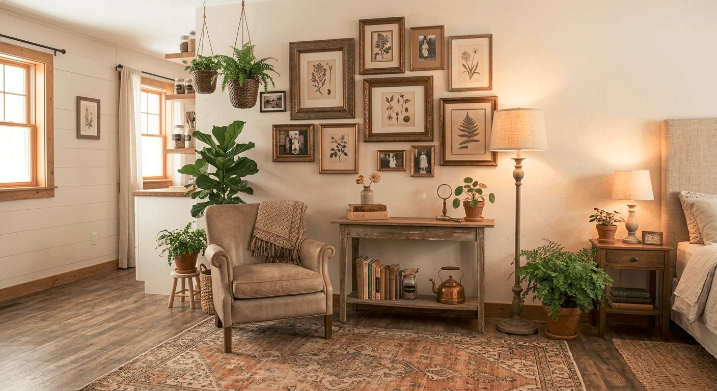 Thrift store decor ideas apartments living room layout with budget rug and armchair.